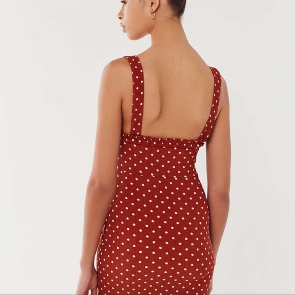 Urban Outfitters Women Burnt Orange Polka Dot Ruffle Boho Dress - Picture 3 of 7